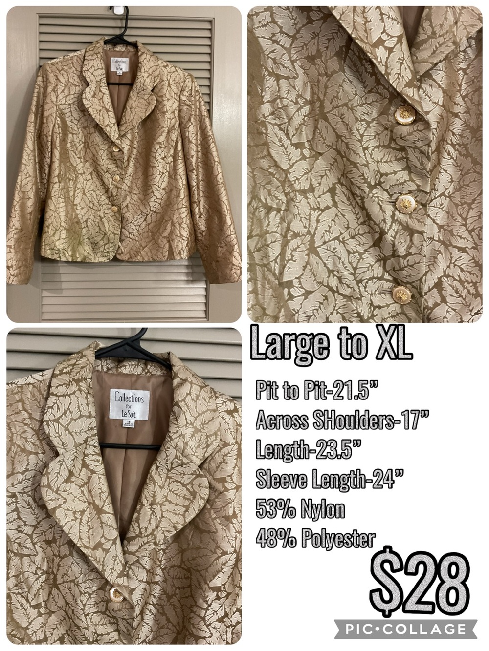Le Suit Beige Brocade Blazer with Gold Buttons